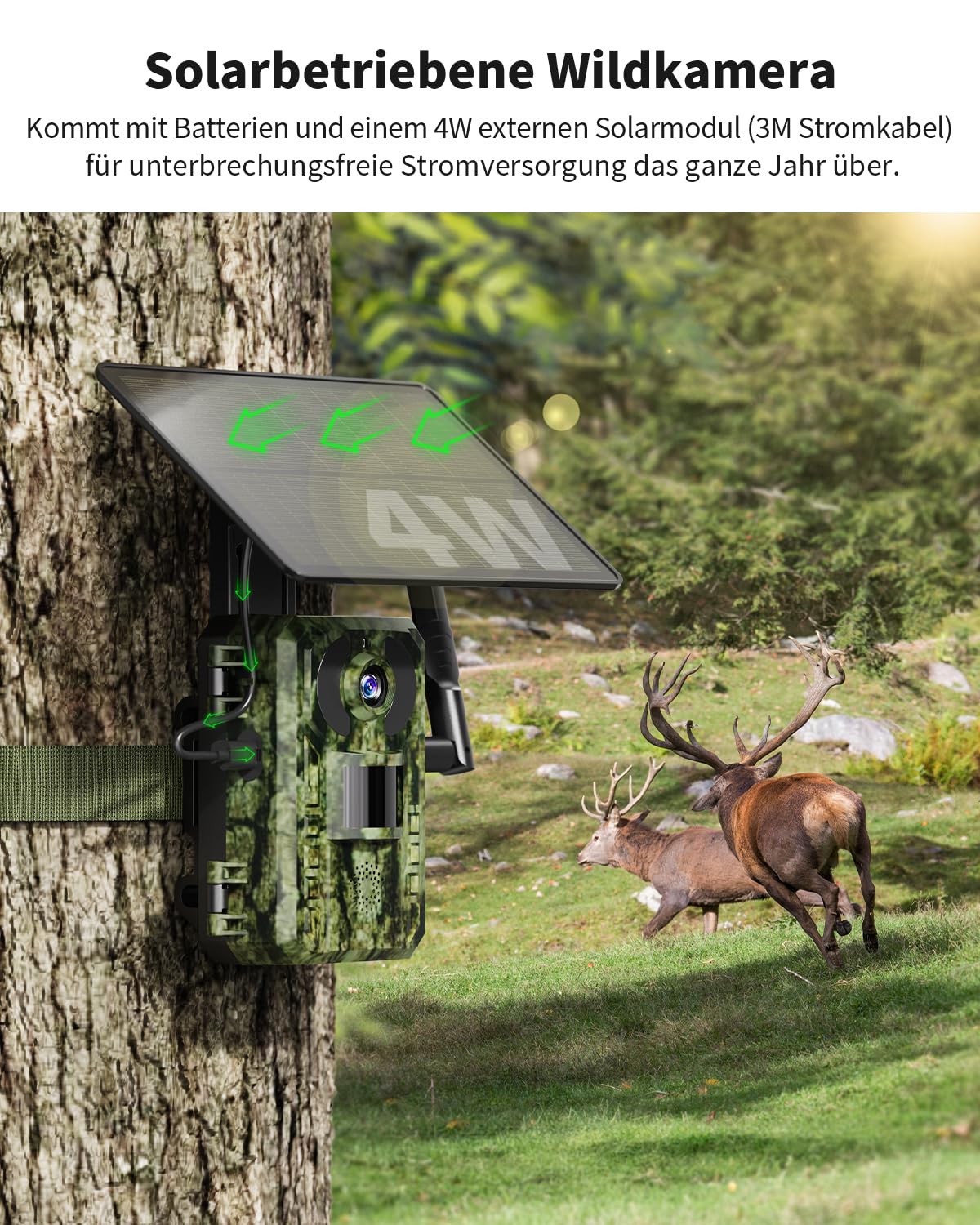 NUASI 4G LTE trail camera with SIM card, cell phone transmission app, motion sensor night vision, 2.7K 4G solar trail camera with 128G storage card, IP66 waterproof, PIR detection.