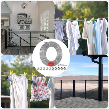 Eachan's steel wire, stainless steel cable 2mm 50m wire tensioner coated with 10 wire rope clamps, 304 stainless steel curtain cord clothesline for climbing plants, hanging lights pendant light.