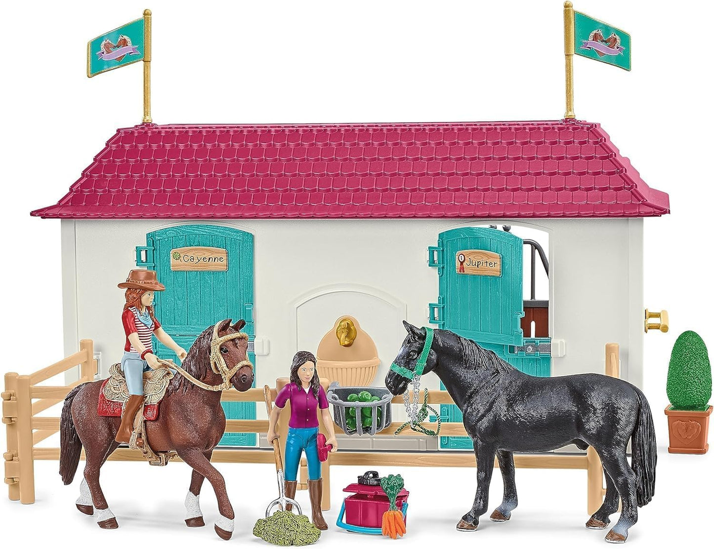 SCHLEICH Horse Club | Lakeside Equestrian Center 42551 | Set includes house with horse stable, 2 horses, Hannah, her parents & accessories | great gift for kids | horse toy for ages 5+ | 192 pieces