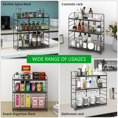 AIRUJIA metal spice rack, 3 levels adjustable kitchen shelf, desk organizer suitable for kitchen, bathroom, and bedroom, standing kitchen rack storage bathroom black.