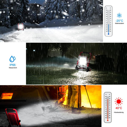 HYCHIKA LED construction spotlight, 50W 5500LM work light, LED work light with plug, IP65 waterproof construction spotlight LED with 3M cable, portable construction spotlight for workshop or construction site, garage, 6500K