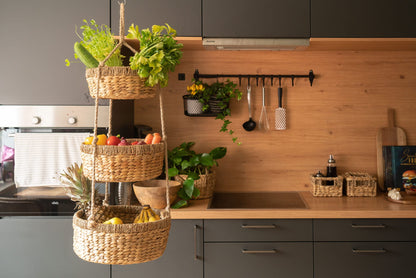 Decorasian hanging fruit basket, Large XXL tiered stand with 3 baskets made of water hyacinth - fruit rack for storing fruit and vegetables - hanging basket