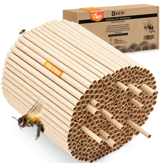 Nesting tubes for insect hotels 15 cm long diameter 6 AND 8 mm mixed incl. E-Book nesting tubes and paper tubes for wild bees (paper tubes, 600)