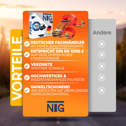 10 pieces | Tie-down straps | Lashing straps | 6m | 5t (2500/5000 daN, KG) Two-piece | 50mm | with ratchet and hooks | Ratchet straps | TÜV/GS approved