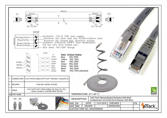 3.0m - 7 colors - 7 pieces CAT.7 Gigabit Ethernet LAN flat cable (RJ45) network cable raw cable (10Gbit/s) installation cable flat slim compatible with Cat.5 - Cat.5e - Cat.6.