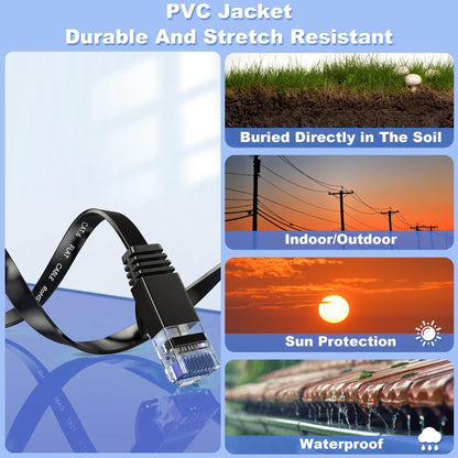 50 meter Black LAN Cable, 50m Cat 6 Network Cable for Indoor and Outdoor Use. Supports Gigabit Ethernet at speeds of 10, 100, and 1000Mbits. RJ45 Patch cable for Router, Switch, PS4/5 with 50 clips included.