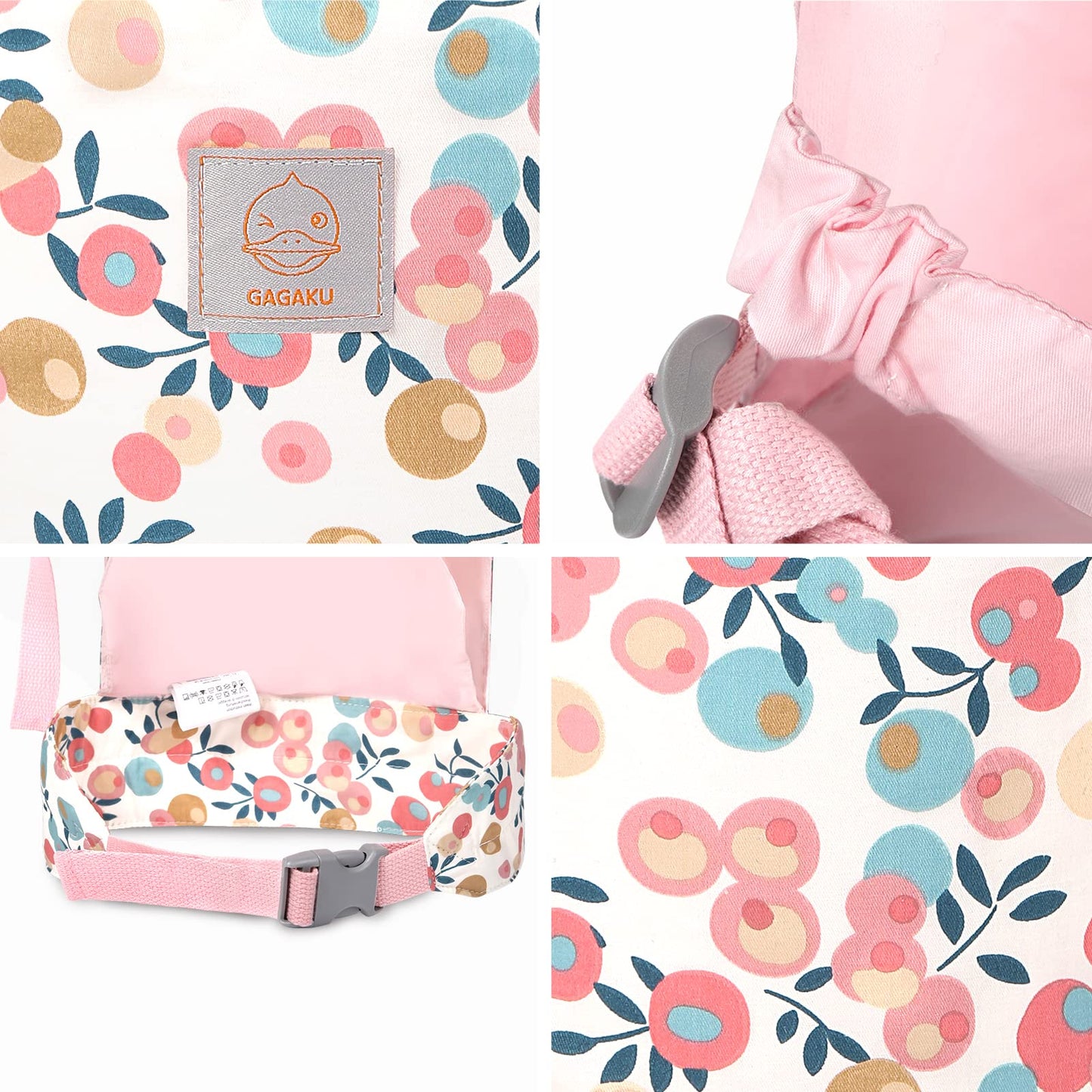 GAGAKU doll carrier, front & back cross shoulder straps, for kids over 3 years old. Made of 100% cotton in pink plum color. Ideal for carrying dolls.
