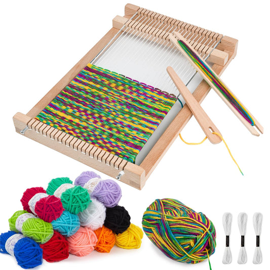 LYKTRIX kids wooden loom kit, weaving set for 4-12 year olds. Perfect school loom for students and beginners, includes enough yarn for knitting.