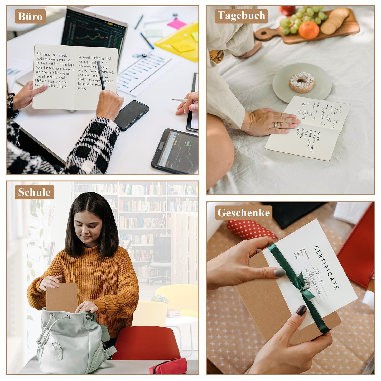 ZCZN notebook A5 blank, 48 pieces kraft cover notepad with 30 sheets, journal for office and school.