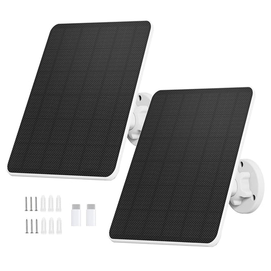Solar panel for surveillance camera, 6W solar module for security camera, outdoor camera, doorbell and outdoor lighting with USB and USB-C connection, IP65 3m cable, 360° adjustable bracket (2 pack)