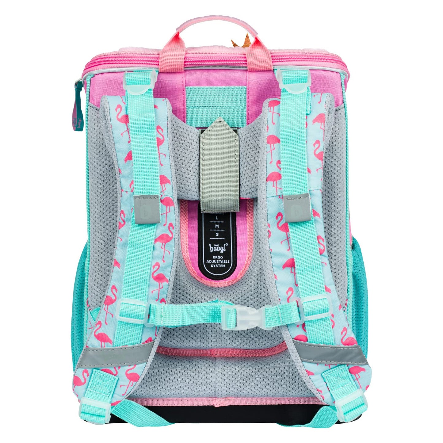 Baagl School Bag Set for Girls 5 Pieces - School Bag from 1st Grade - Elementary School Backpack with Chest Strap - Ergonomic School Backpack (Flamingo)