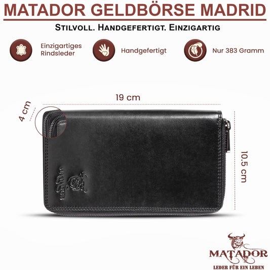 MATADOR black women's wallet #Madrid with elegant gift box, stylish leather wallet with RFID, large women's purse, luxury women's gift with many card slots.