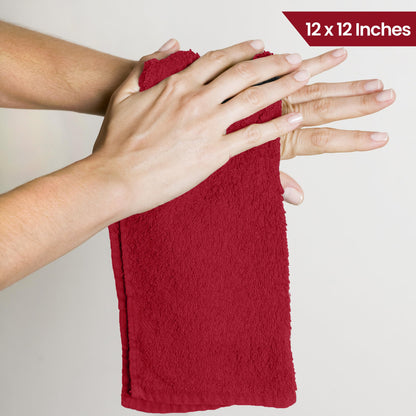 Utopia Towels - 24 Pack Washcloths, 30x30 cm with hanging loops, absorbent towels for wiping and cleansing the face made of 100% cotton (Red)