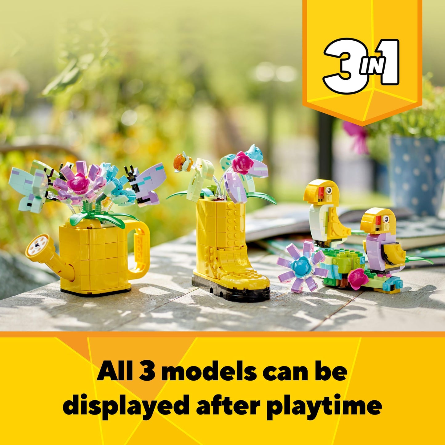 LEGO Creator 3in1 Watering Can with Flowers Set, Kids' Room Decor, Build a Watering Can & 40747 Creator Daffodils, Artificial Flower Set for Kids, Showcase this Bouquet.
