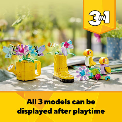 LEGO Creator 3in1 Watering Can with Flowers Set, Kids' Room Decor, Build a Watering Can & 40747 Creator Daffodils, Artificial Flower Set for Kids, Showcase this Bouquet.