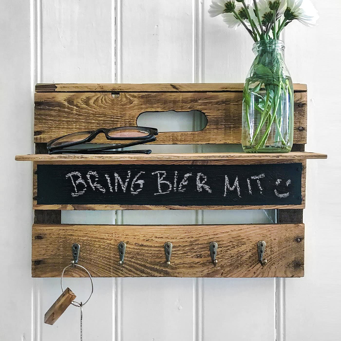 Wooden key rack WITH SHELF and chalk paint.