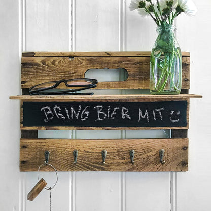 Wooden key rack WITH SHELF and chalk paint.