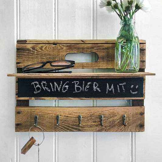 Wooden key rack WITH SHELF and chalk paint.