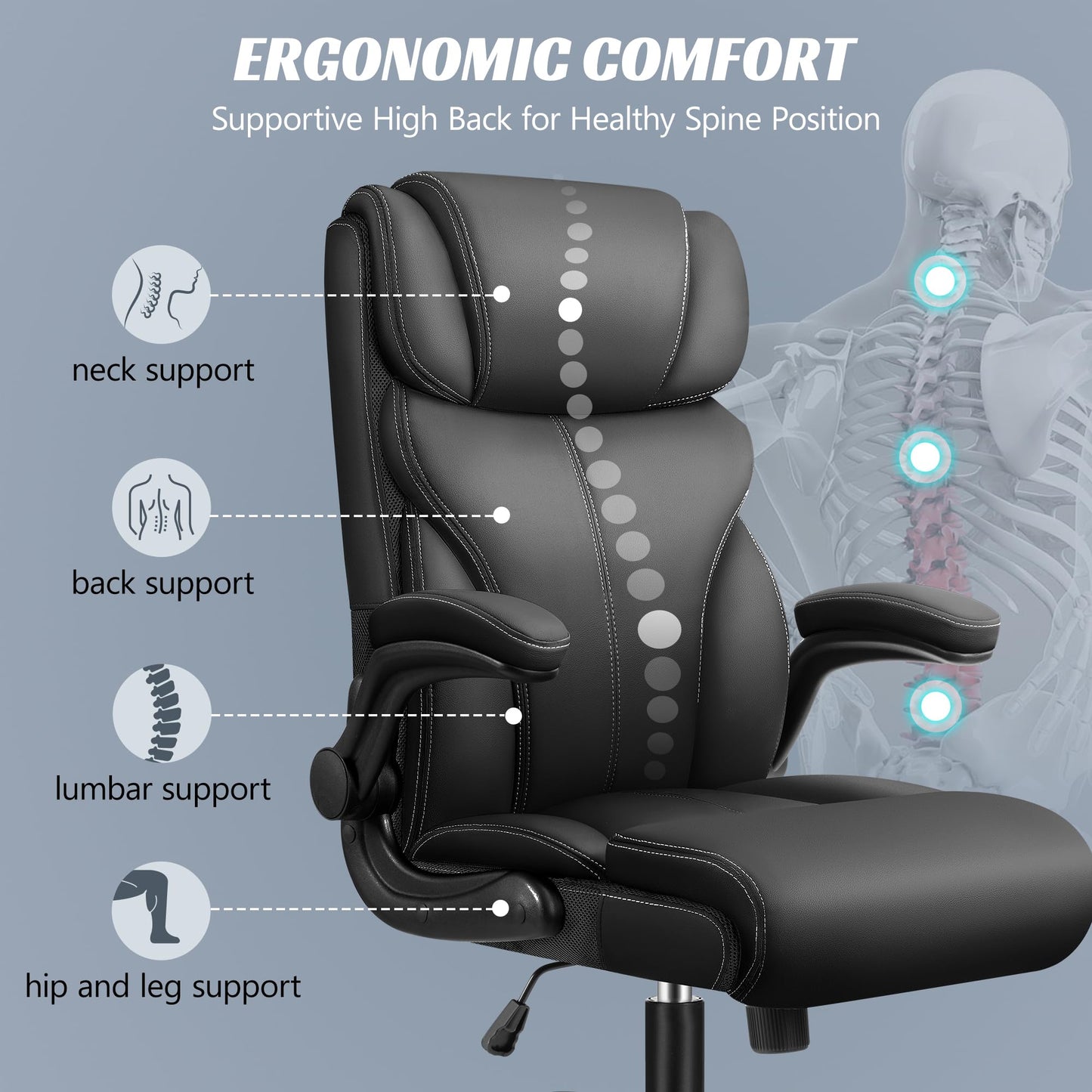 FelixKing office chair, Ergonomic Big Computer Office Chair, Executive Chair, Adjustable High Back Flip Armrests, Lumbar Support Swivel Computer Chair with Rocking (Matte Black)