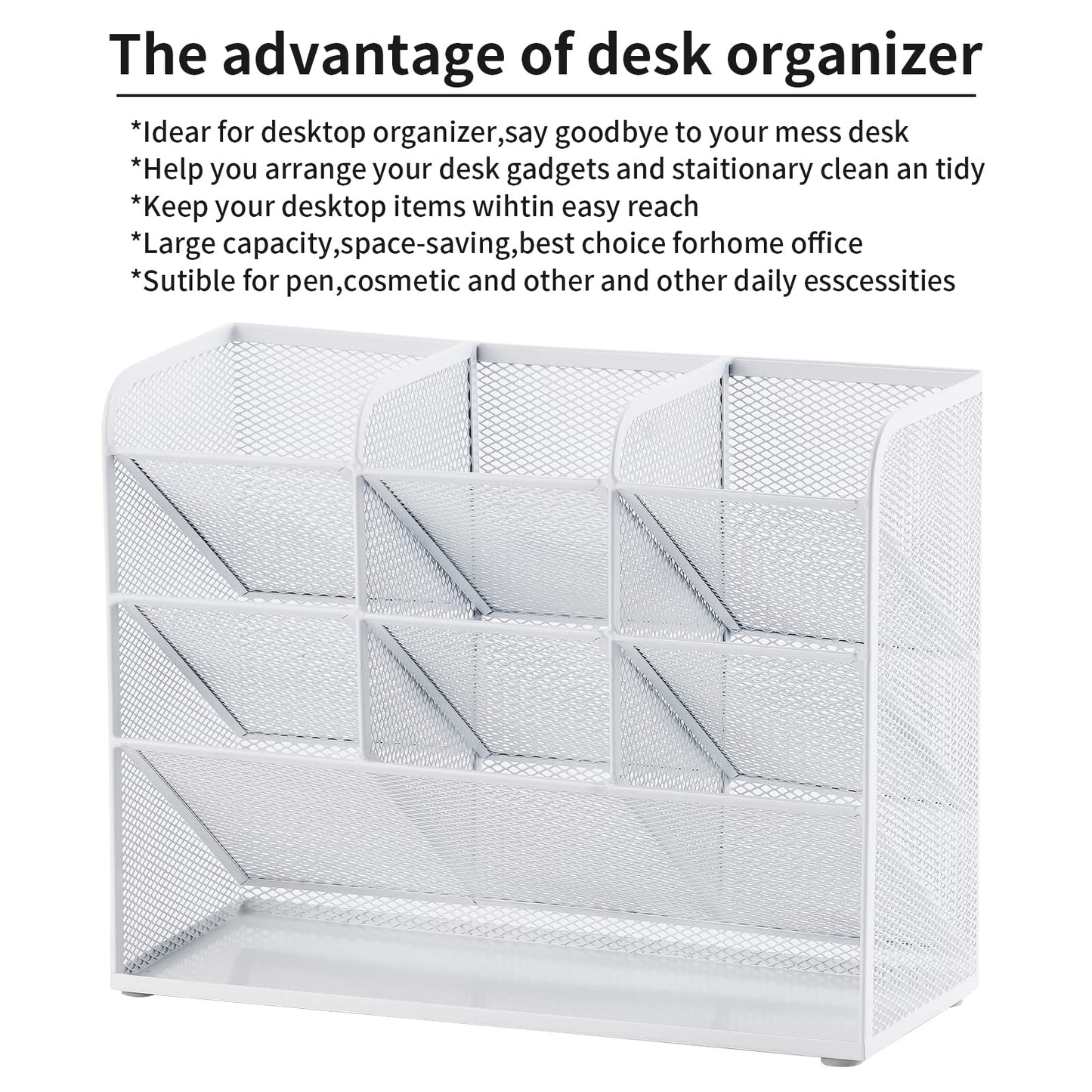 Marbrasse Mesh Desk Organizer, Multifunctional Pen Holder, Desk Organizer, Storage Shelf for School and Home Office Supplies (White)