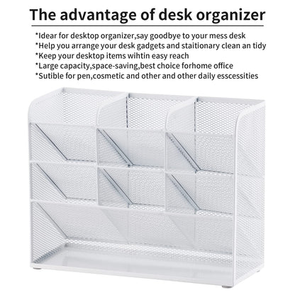 Marbrasse Mesh Desk Organizer, Multifunctional Pen Holder, Desk Organizer, Storage Shelf for School and Home Office Supplies (White)
