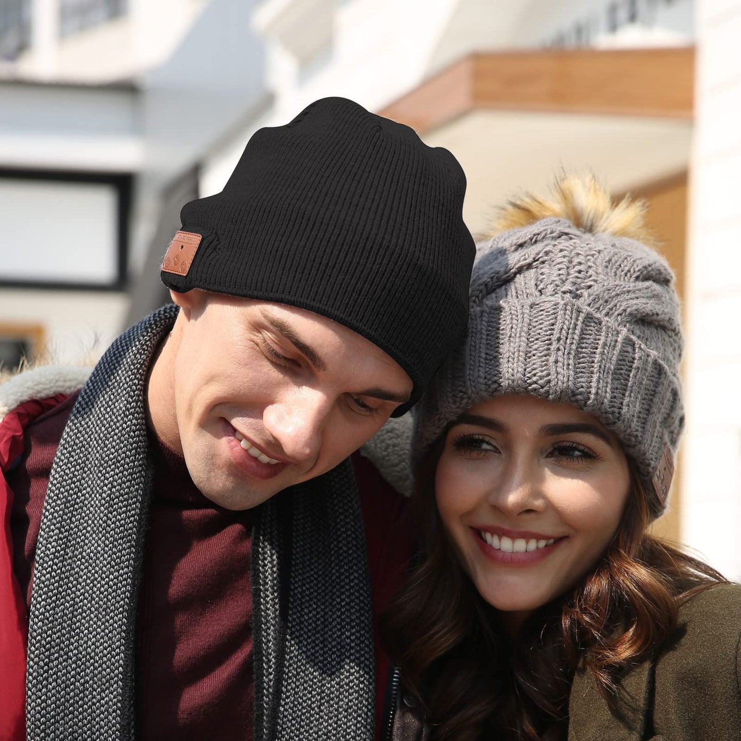 ASIILOVI Bluetooth Beanie, Bluetooth 5.0 Wireless Winter Warm Knit Hat with Double Fleece Lining, Microphone, and HD Speakers, Gifts for Family Thanksgiving Outdoor Christmas- Unisex