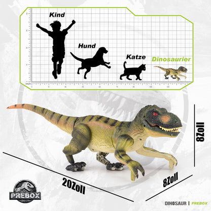 PREBOX Remote Control Dinosaur Toy for Boys, RC Dino Robot with Roaring, Spraying Function, Head and Tail Movements, Realistic Walking Movements, Gift for Kids 3-12 Years