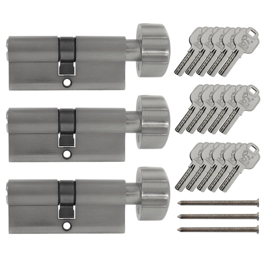 3x Euro Cylinder Lock 90 mm 45/45 keyed alike including 15 keys.