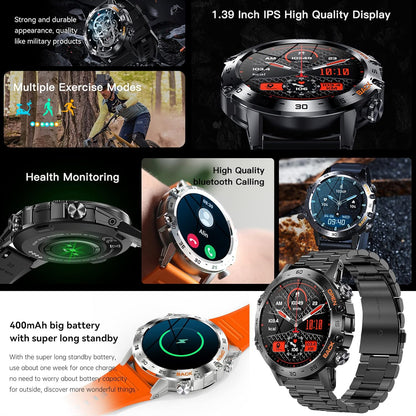 Men's smartwatch with phone function 1.39" full touchscreen watch fitness tracker 123 sports modes activity tracker 5ATM waterproof wristwatch with sleep monitor pedometer for Android iOS (Black)