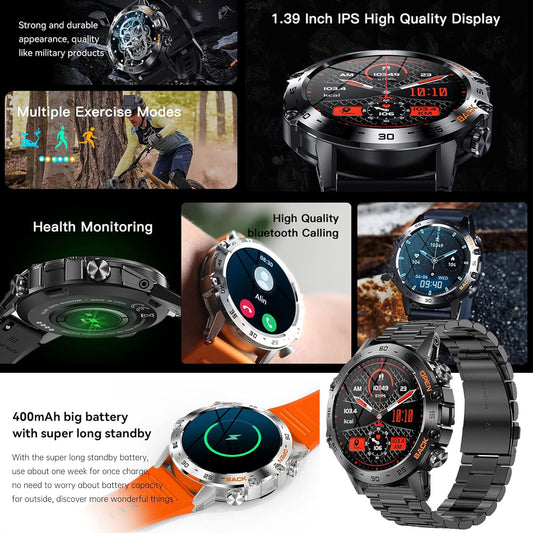 Men's smartwatch with phone function 1.39" full touchscreen watch fitness tracker 123 sports modes activity tracker 5ATM waterproof wristwatch with sleep monitor pedometer for Android iOS (Black)