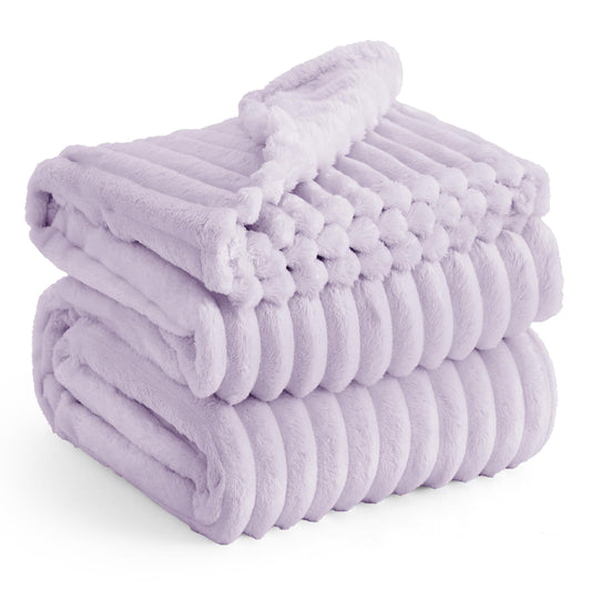 BEDSURE Cozy Blanket 220x240 - Bedspread, Wool Blanket & Fleece Blanket, Sofa Throw, Soft Warm Thick Cord Blanket for Room Decor, Living & Snuggle Blankets, XXL Large Cover, Lavender, 220 x 240 cm