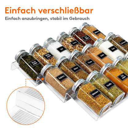 Lifewit Spice Organizer Drawer, 6-Piece Removable Spice Rack Drawer Width 20 to 40 cm, 3-Tier Plastic Spice Drawer Insert, Spice Rack for Countertop/Cabinet, Transparent