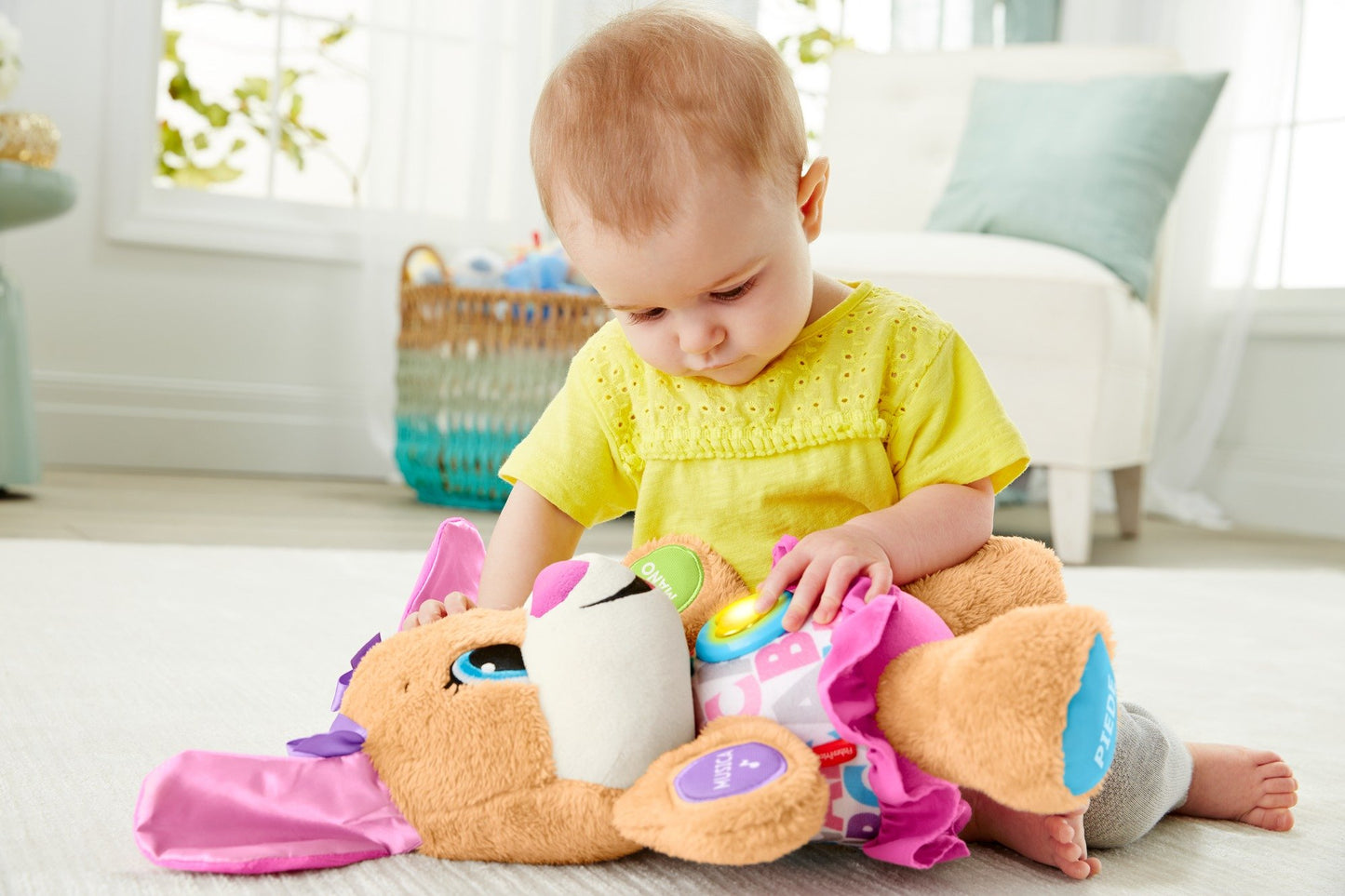 Fisher-Price Laugh & Learn Smart Stages Puppy| Talking, Singing Stuffed Animal| Baby Toy 6 Months+| Interactive Toy Dog| Educational Toy Baby Gift Girls & Boys, Version: Italian, FPP54