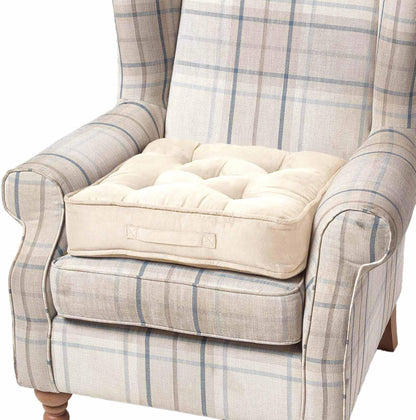 Homescapes Thick Seat Cushion 50x50 cm Cream, 10 cm high chair pad/seat booster with velour cover, solid floor cushion with carrying handle