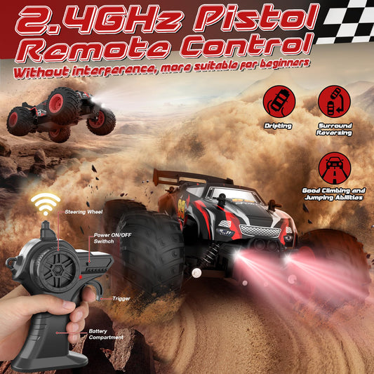 Fivejoy Remote Control Car for 3 4 5 6 7 8 years old, 20KM/H RC Off-Road Car, 2WD All Terrain 2.4GHz RC Truck with 2 batteries, Car Toy for 3 4 5 6 7 8 boys, Toy Gift for Kids.