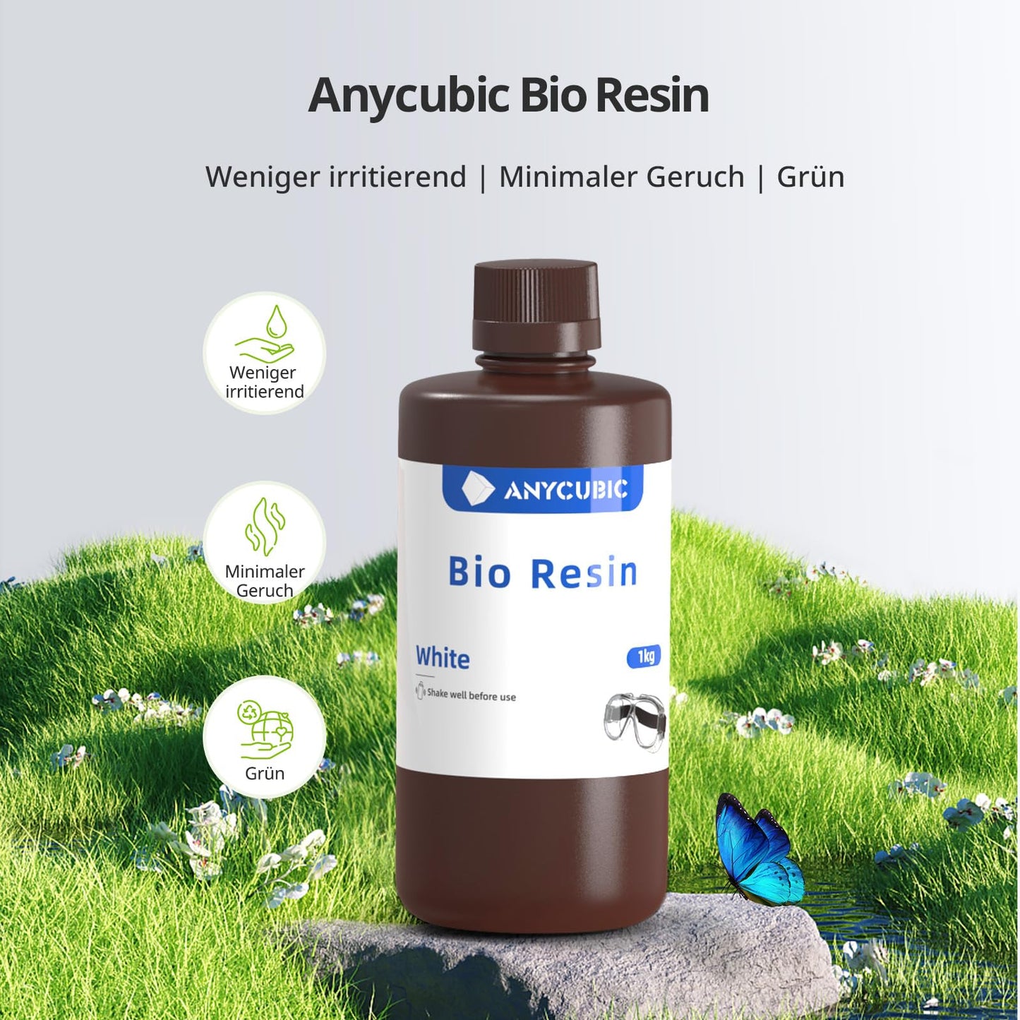 ANYCUBIC Bio Resin, 3D printer resin with low irritation, minimal odor, skin contact, excellent toughness and durability, suitable for LCD/DLP/SLA 3D printers, purple, 1000g