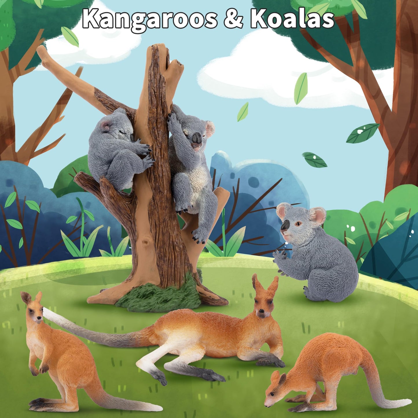 TOYMANY 7pcs Australian Wild Animals Figure Set, Safari Playset Jungle Animal Figures Kangaroo Koala Plastic Zoo Jungle Forest Toy for Play or Decoration.