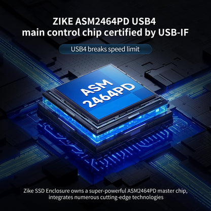 ZIKE 40Gbps M.2 NVMe SSD enclosure USB4.0 up to 3811MB/s aluminum casing Z666, compatible with Thunderbolt4 M.2 M-Key 2280, USB4 USB3.2 Gen2/Gen1 PCI-E Gen 4x4 tool-free installation.