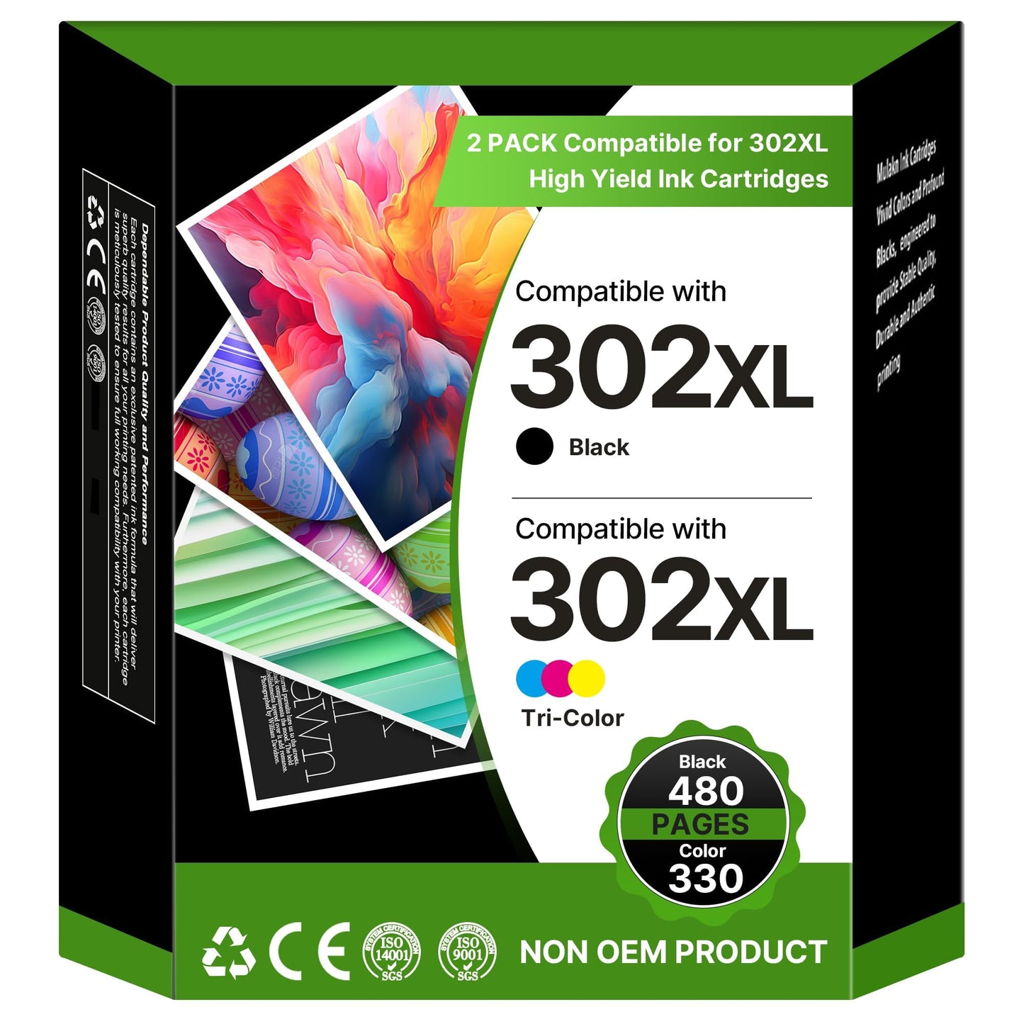 302XL printer cartridges multipack replacement for HP 302 XL cartridges. Includes black and color cartridges for HP Envy 4525 4520 4522 4524 4527 Officejet 3830 3831 3833 5230 Deskjet 2130 3630 3636 1110 (2 pack).