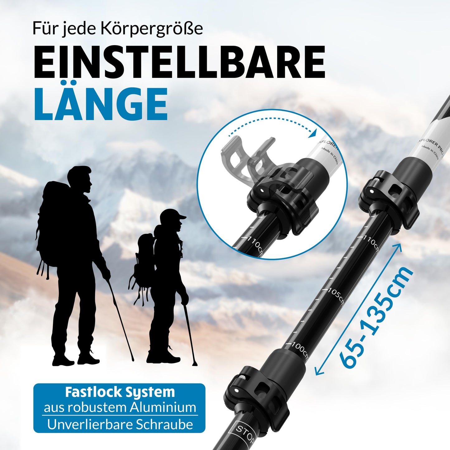 Terra Peak hiking poles, telescopic aluminum, ultra-lightweight - adjustable trekking and Nordic walking sticks for men and women with rubber tips, cork handle.