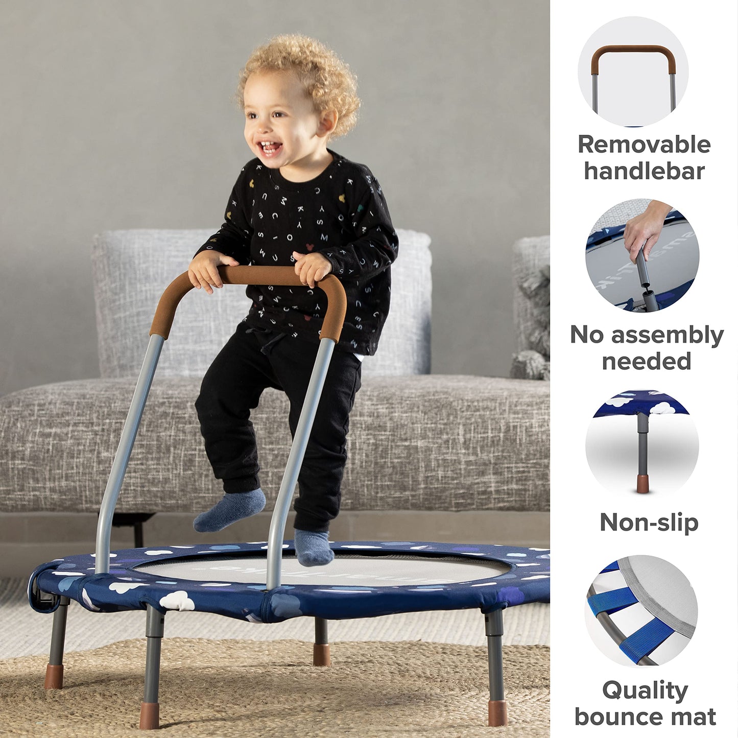 smarTrike Indoor Toddler Trampoline with Handle, Foldable Kids Trampoline, 1-5 Years (Ball Pit and Trampoline, Navy)