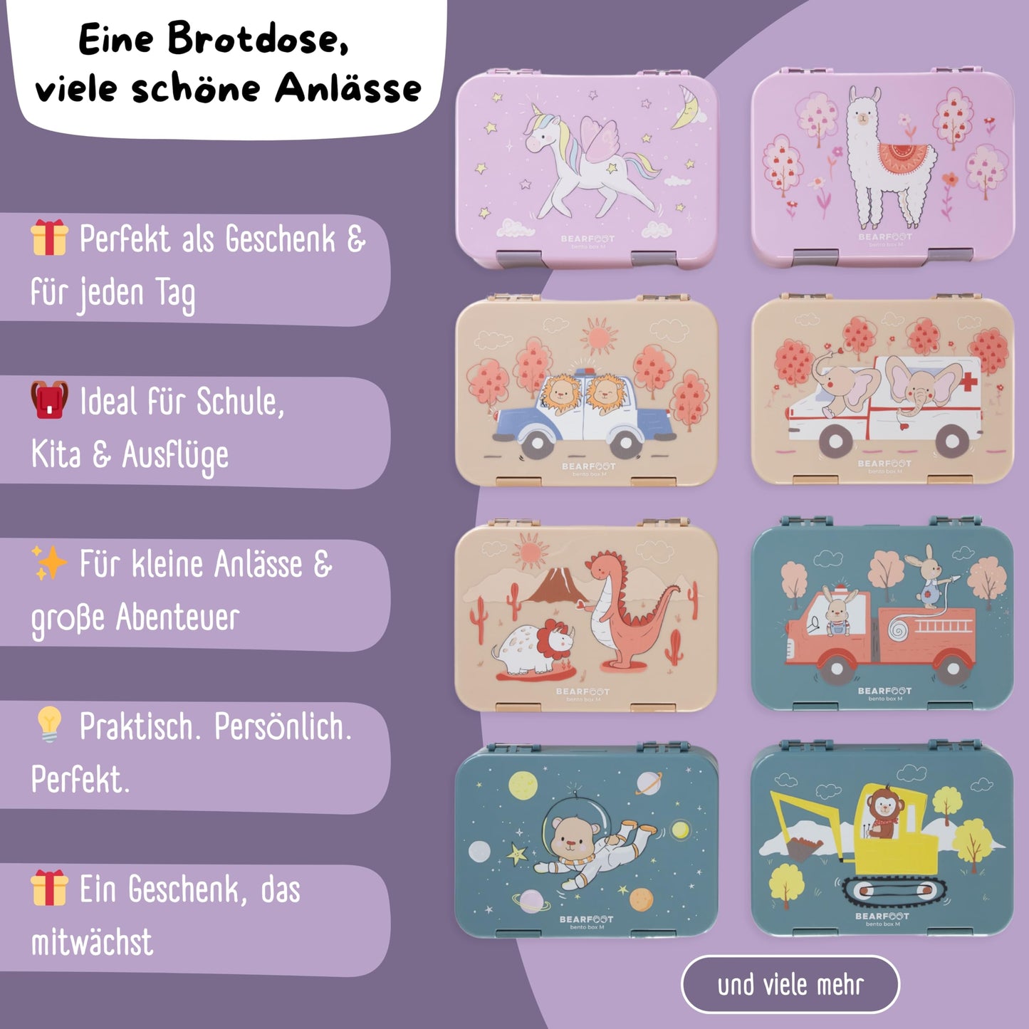 BEARFOOT Kids BPA-free lunchbox/bento box with compartments, for girls & boys, school & kindergarten (unicorn)