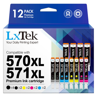 LxTek 570XL 571XL Cartridges Multipack Compatible for printer cartridges Canon TS5050 for PGI-570XL CLI-571XL for Canon MG5750 cartridges for PIXMA TS5055 MG6850 MG5751 MG5752 MG6800 MG6851 (12-pack)
