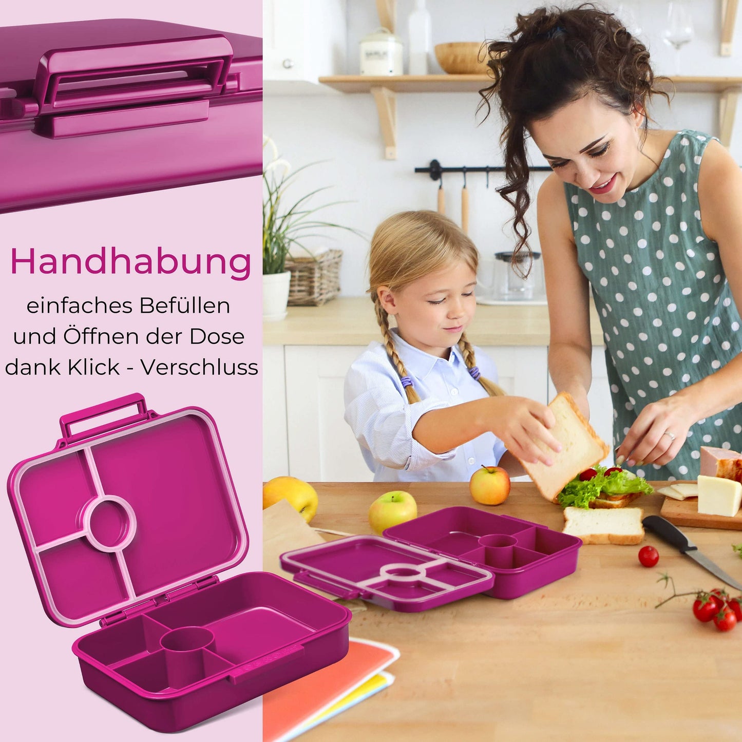 My Vesperbox - Bia - Bento Box Children - NEW - REINFORCED LOCKS - Leak-proof & BPA free - extremely durable - Lunchbox - ideal for kindergarten and school... (Purple - Rainbow)