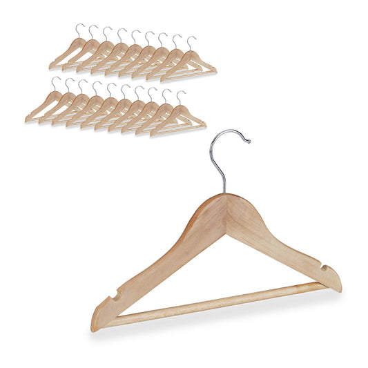 Relaxdays Children's Clothes Hangers, Set of 20, Pants Rod, Shirt, 360 degree Rotatable, Girls, Boys, Baby Hangers, Wood, Natural, Brown