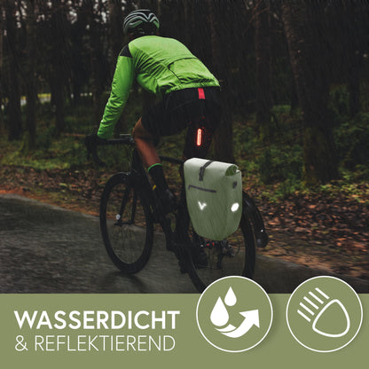 Valkental - Large & waterproof pannier bag - 28L capacity - Bike bag for rack with reflectors in Natural Green