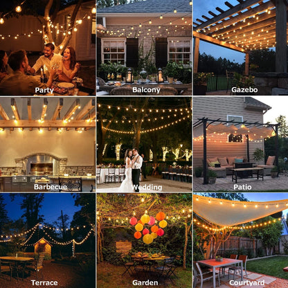 Outdoor string lights with remote control - 15M dimmable LED string lights with G40 bulbs, 4 modes and timer function, waterproof for outdoor garden balcony terrace party camping wedding.