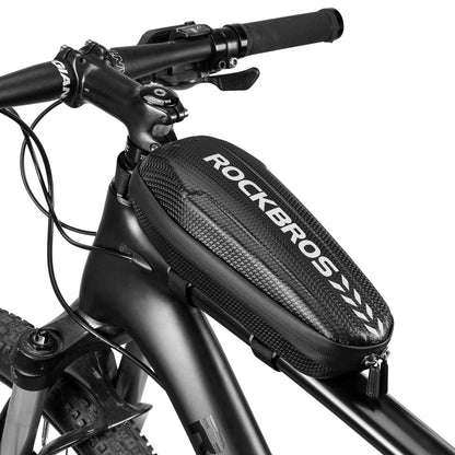 ROCKBROS bike frame bag waterproof top tube bag for MTB road bike folding bike Black M 1.1L