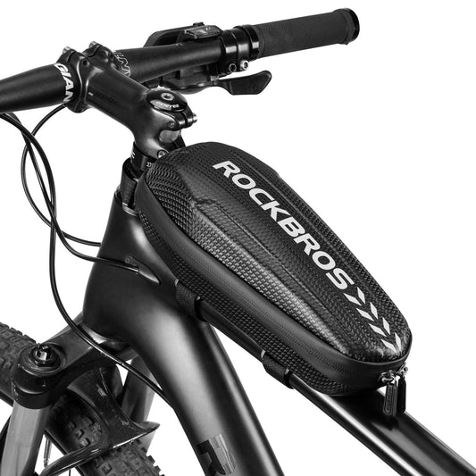 ROCKBROS bike frame bag waterproof top tube bag for MTB road bike folding bike Black M 1.1L