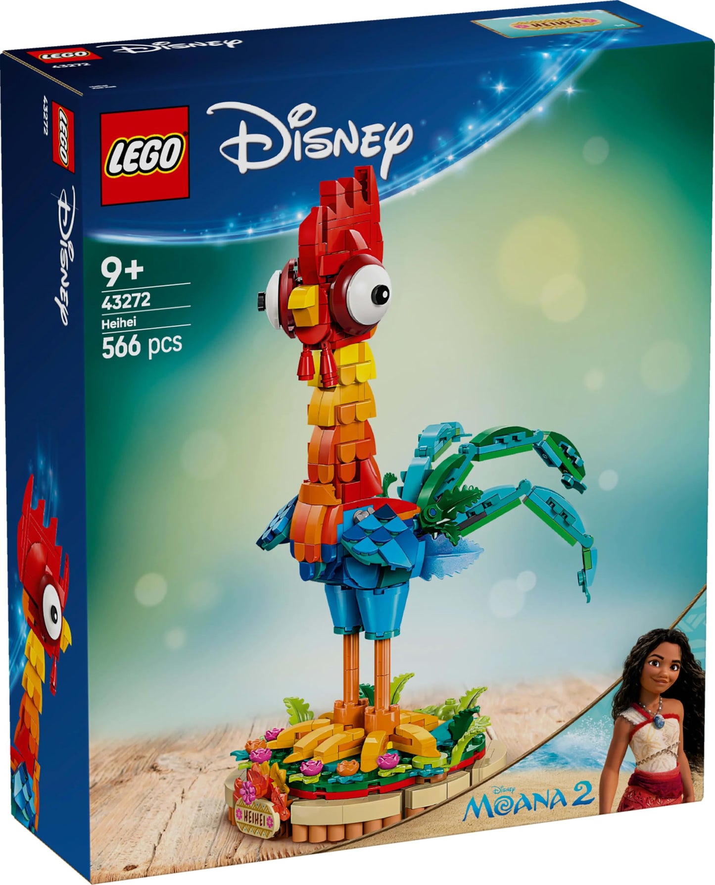 LEGO | Disney Moana 2: Heihei Toy - Animal figure for playing & displaying with rotating head, movable wings & tail feathers, and stand - Gift for girls aged 9+ - 43272